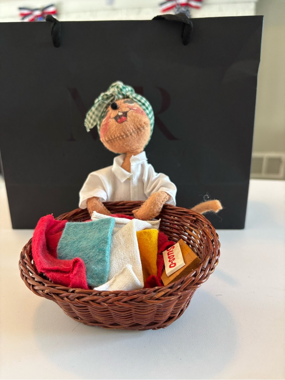 Vintage 1996 Annalee Doll Housewife with Laundry Basket & Suds-O Detergent